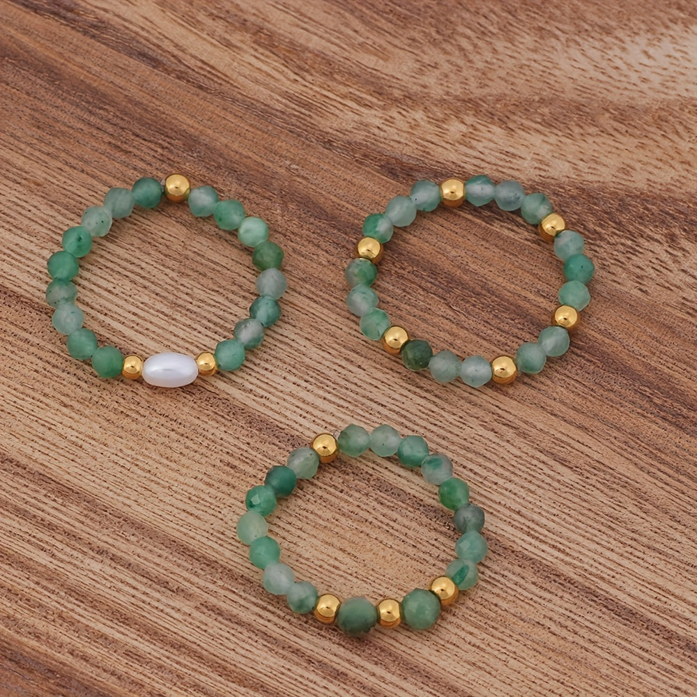 Winsome — 3pcs Set Amethyst Beaded Rings