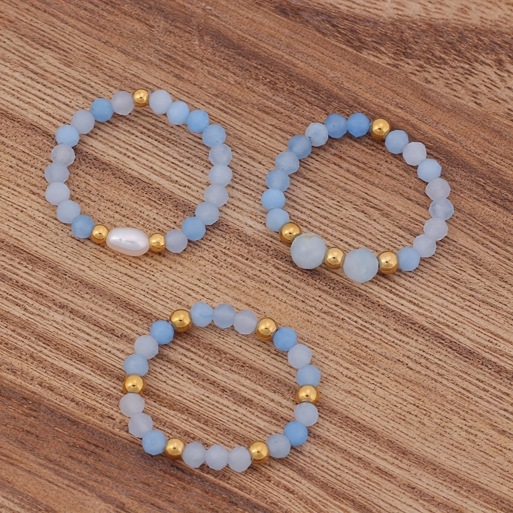 Winsome — 3pcs Set Amethyst Beaded Rings