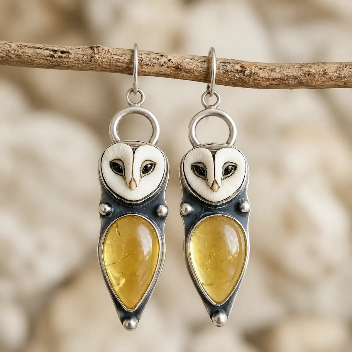 Moonlight Stone Owl Earrings