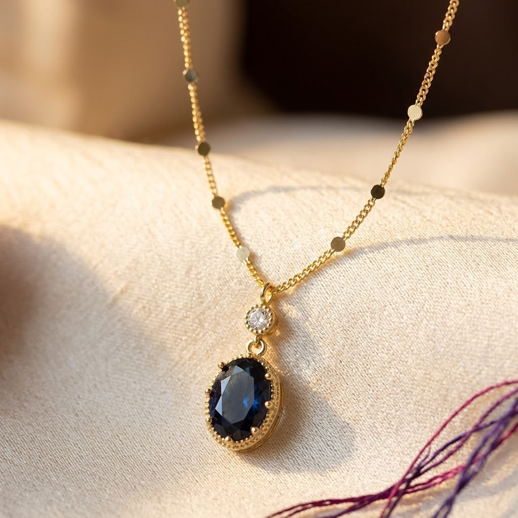 Salome — Gold Sapphire Oval Pendant Necklace