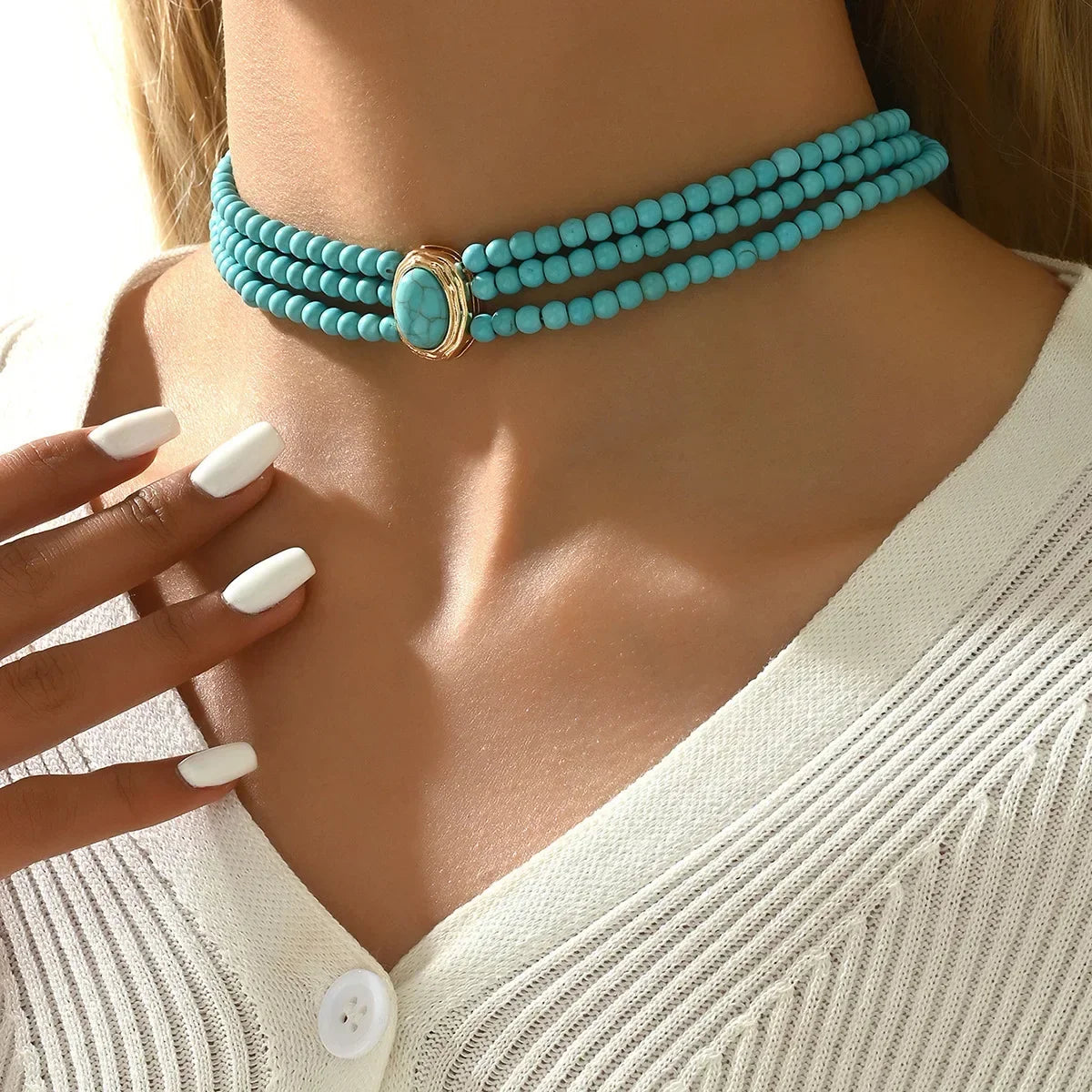 Kira — Turquoise Triple-Strand Choker Necklace