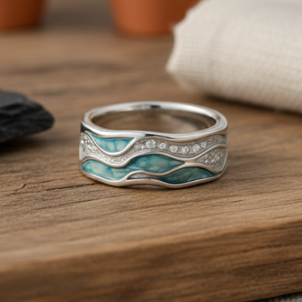 Dana — Silver-Tone Turquoise Wave Ring