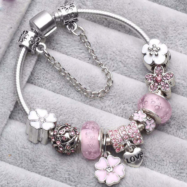 Pink Vintage Silver Bracelet