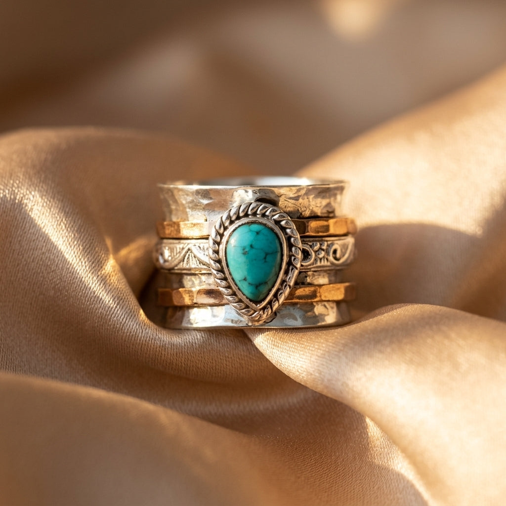 Aava — Antique Gold & Silver Turquoise Ring