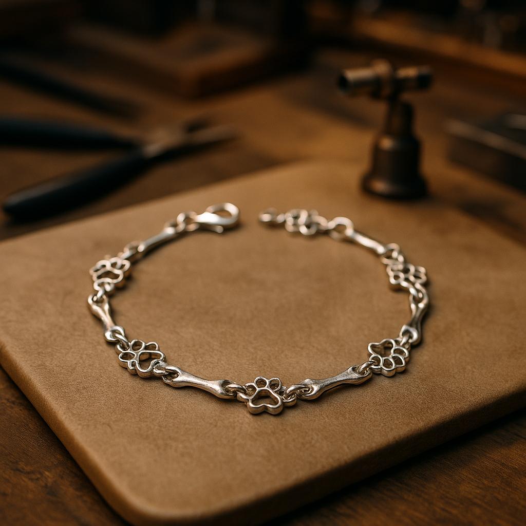 Olympia — Limited Edition Pure Silver Dog Paw and Bone Charms Bracelet
