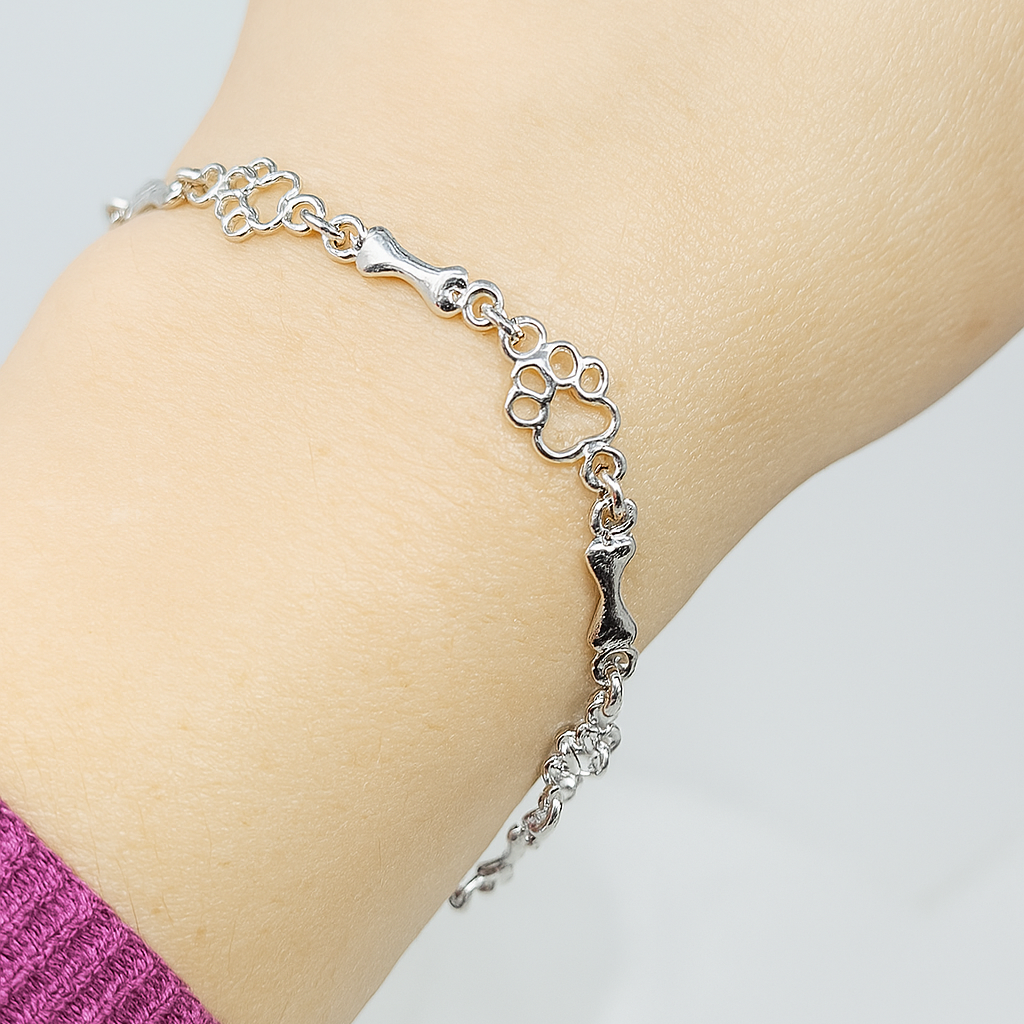 Olympia — Limited Edition Pure Silver Dog Paw and Bone Charms Bracelet