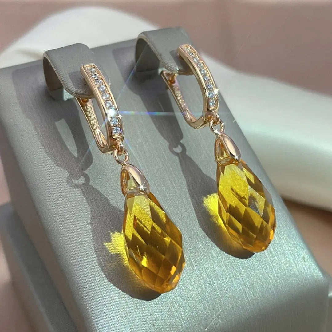 Citrine — Golden Crystal Teardrop Earrings