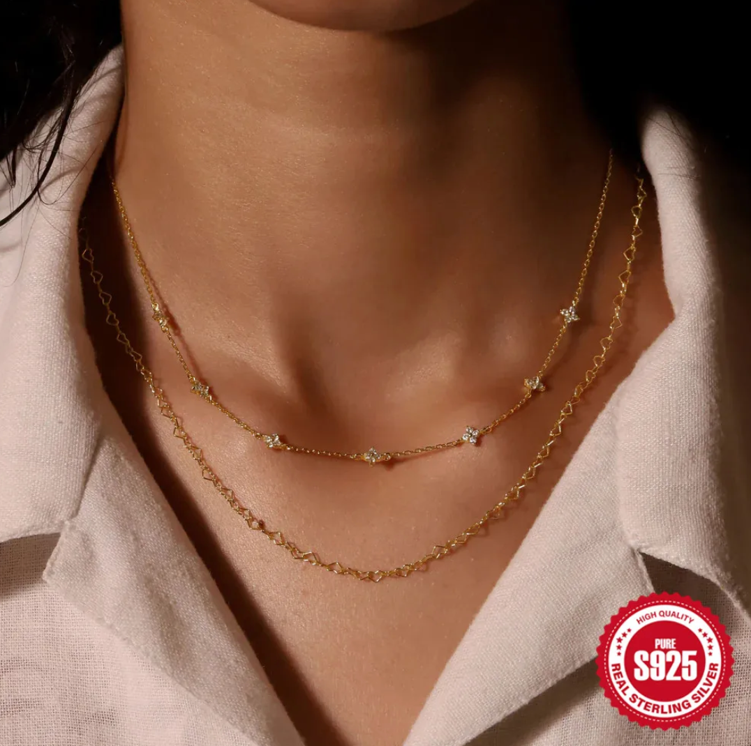 18K Gold-Plated Necklace with Small Cubic Zirconia Stones