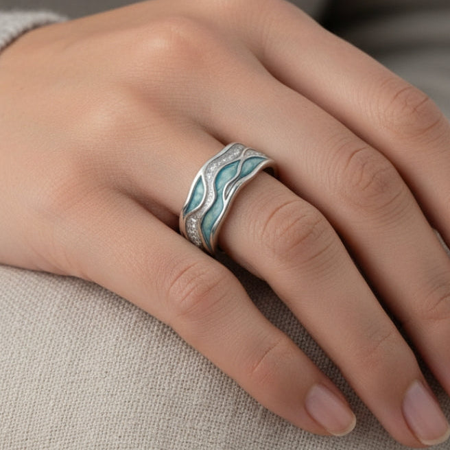 Dana — Silver-Tone Turquoise Wave Ring