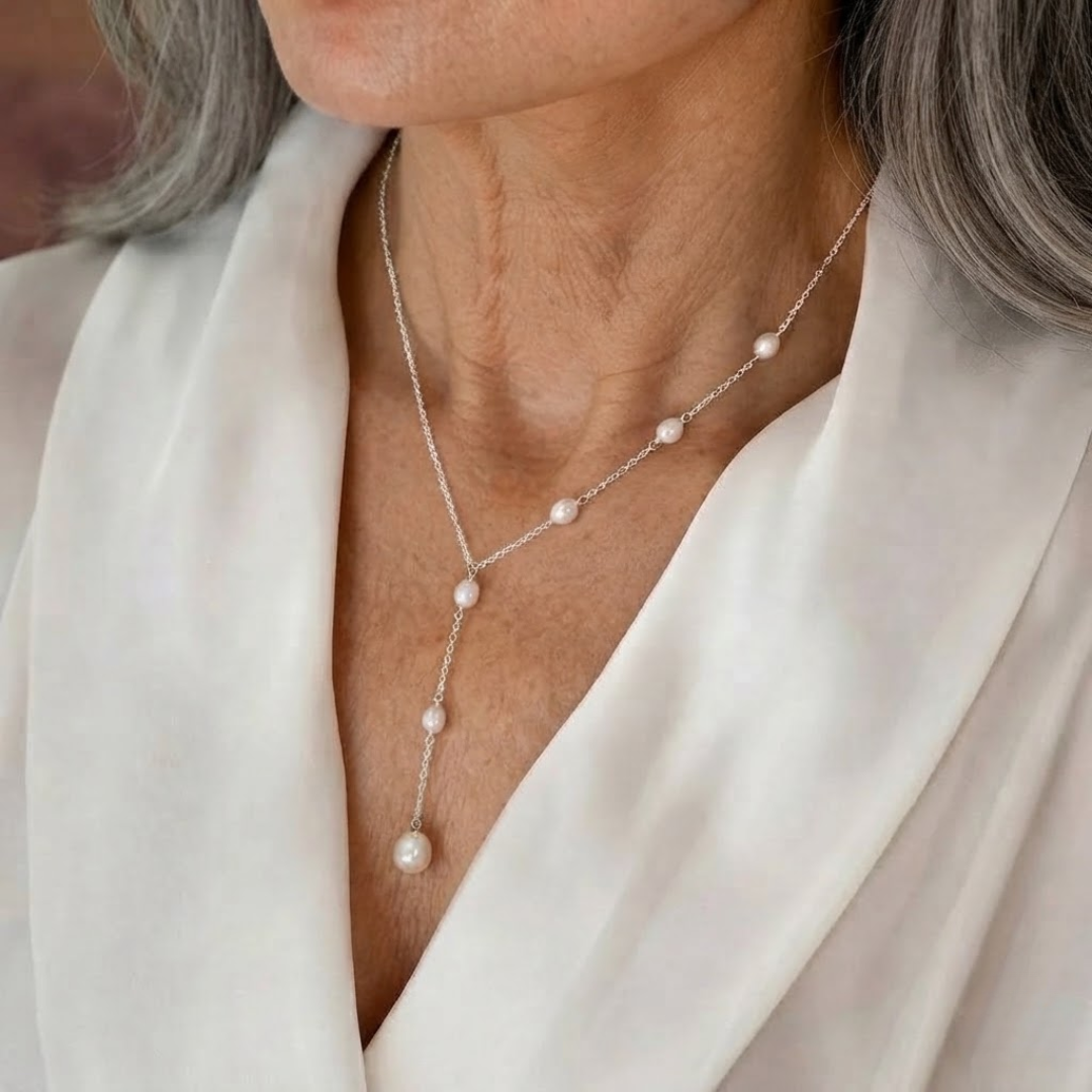 Odette — Cascading Pearl Lariat Necklace