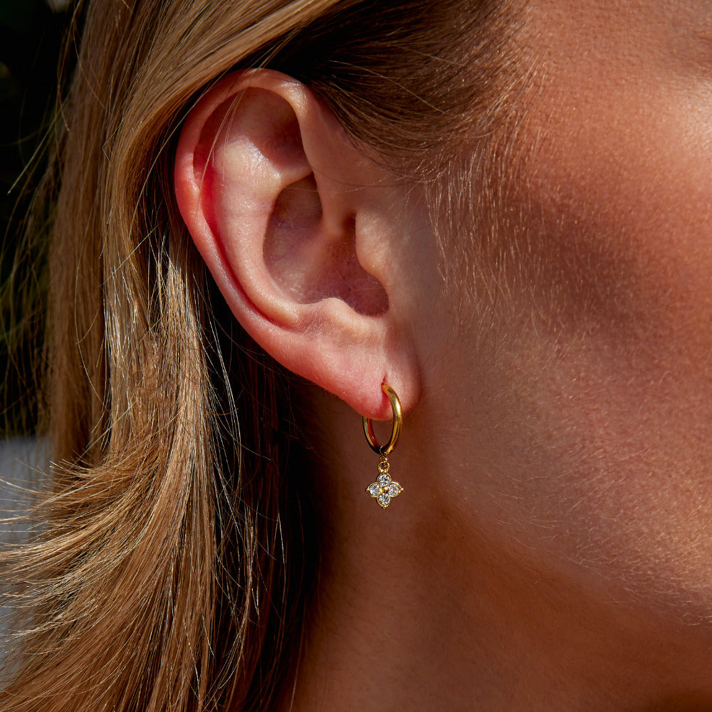 Veronica — Crystal Four-Leaf Clover Drop Earrings