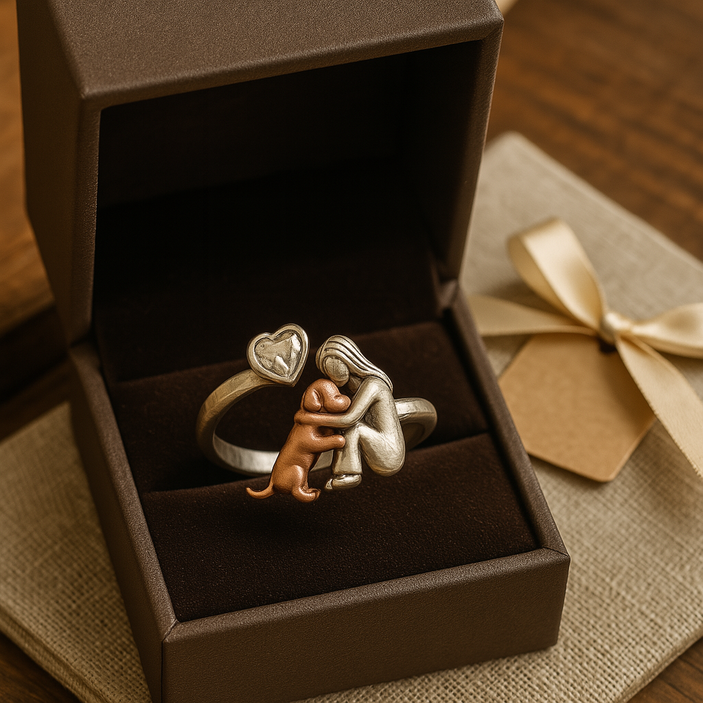 Yola — Handcrafted 925 Sterling Silver Dog Ring with Heart-Shaped Zirconia – Adjustable Fit