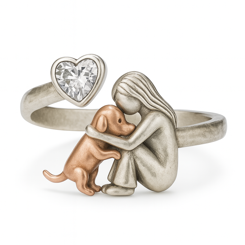 Yola — Handcrafted 925 Sterling Silver Dog Ring with Heart-Shaped Zirconia – Adjustable Fit