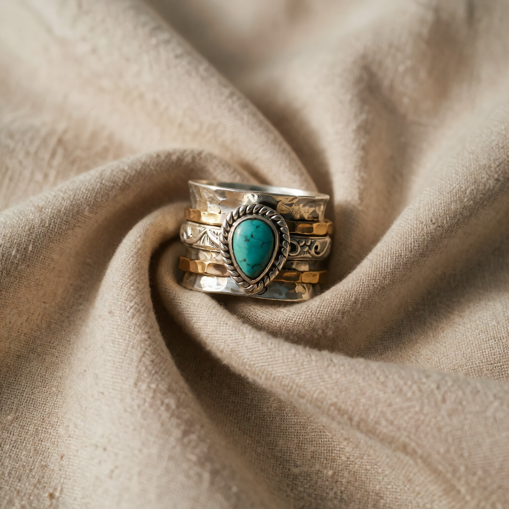 Aava — Antique Gold & Silver Turquoise Ring