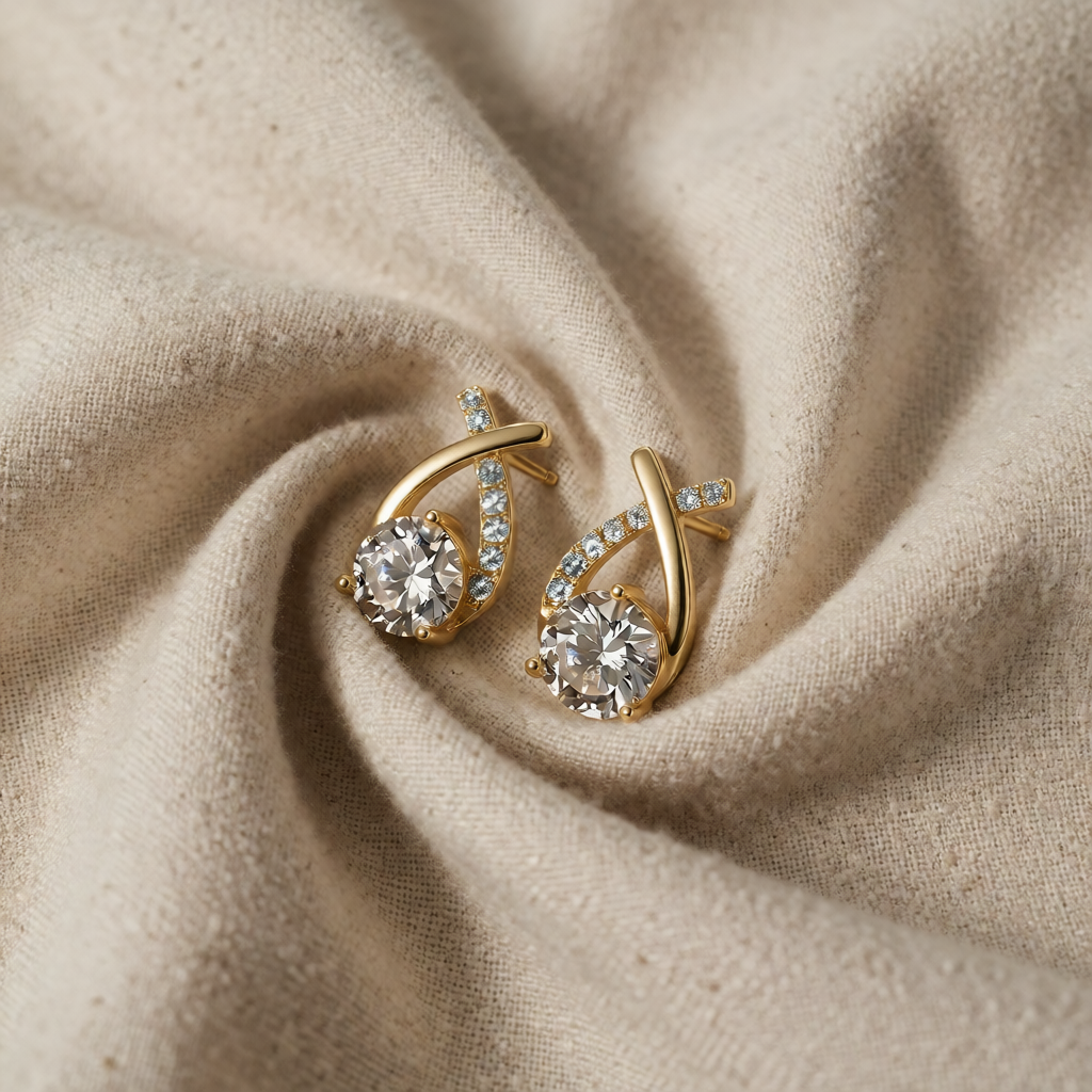 Leija — Zirconia Curved Cross Earrings