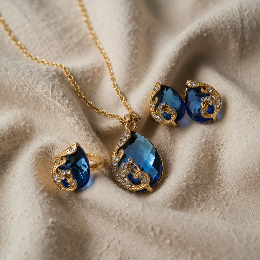 Taivas — Blue Crystal Necklace & Earrings Set