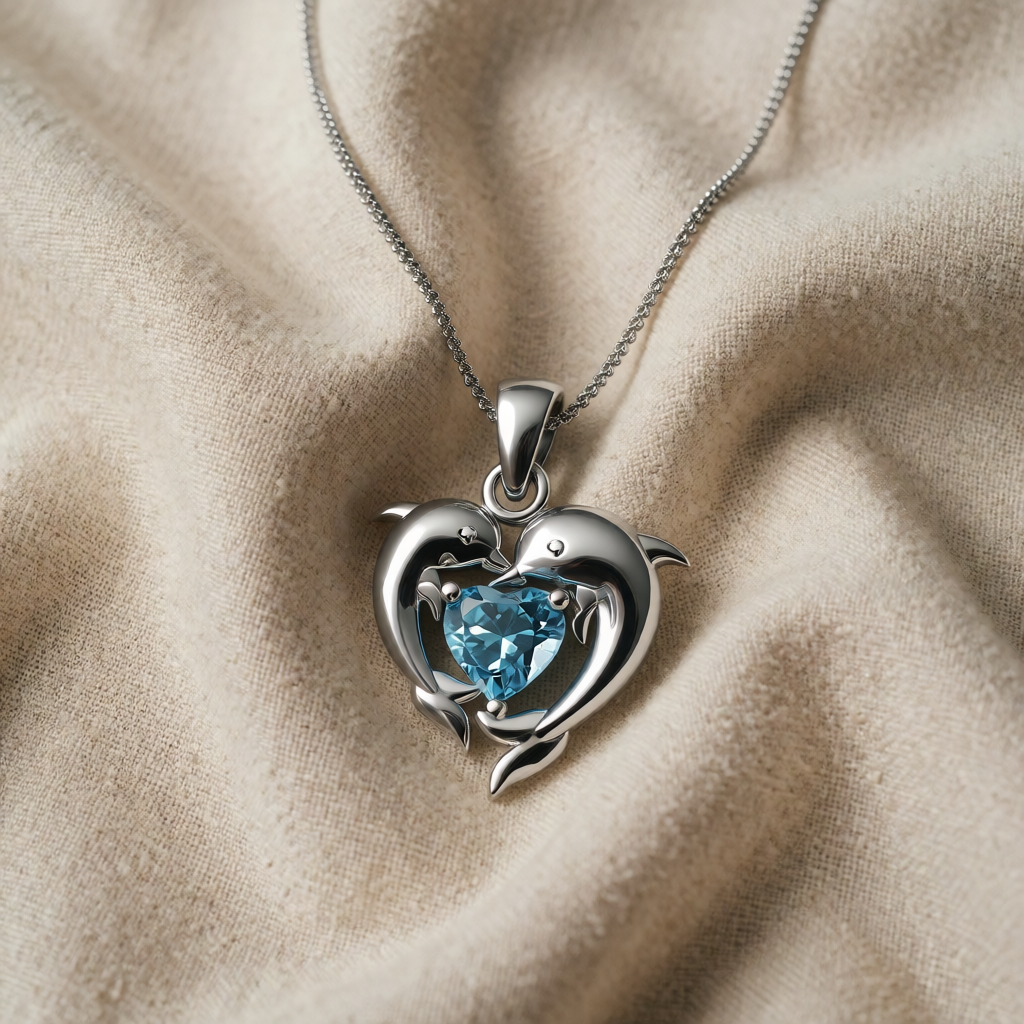 Delfi — Dolphin Love Blue Heart Necklace