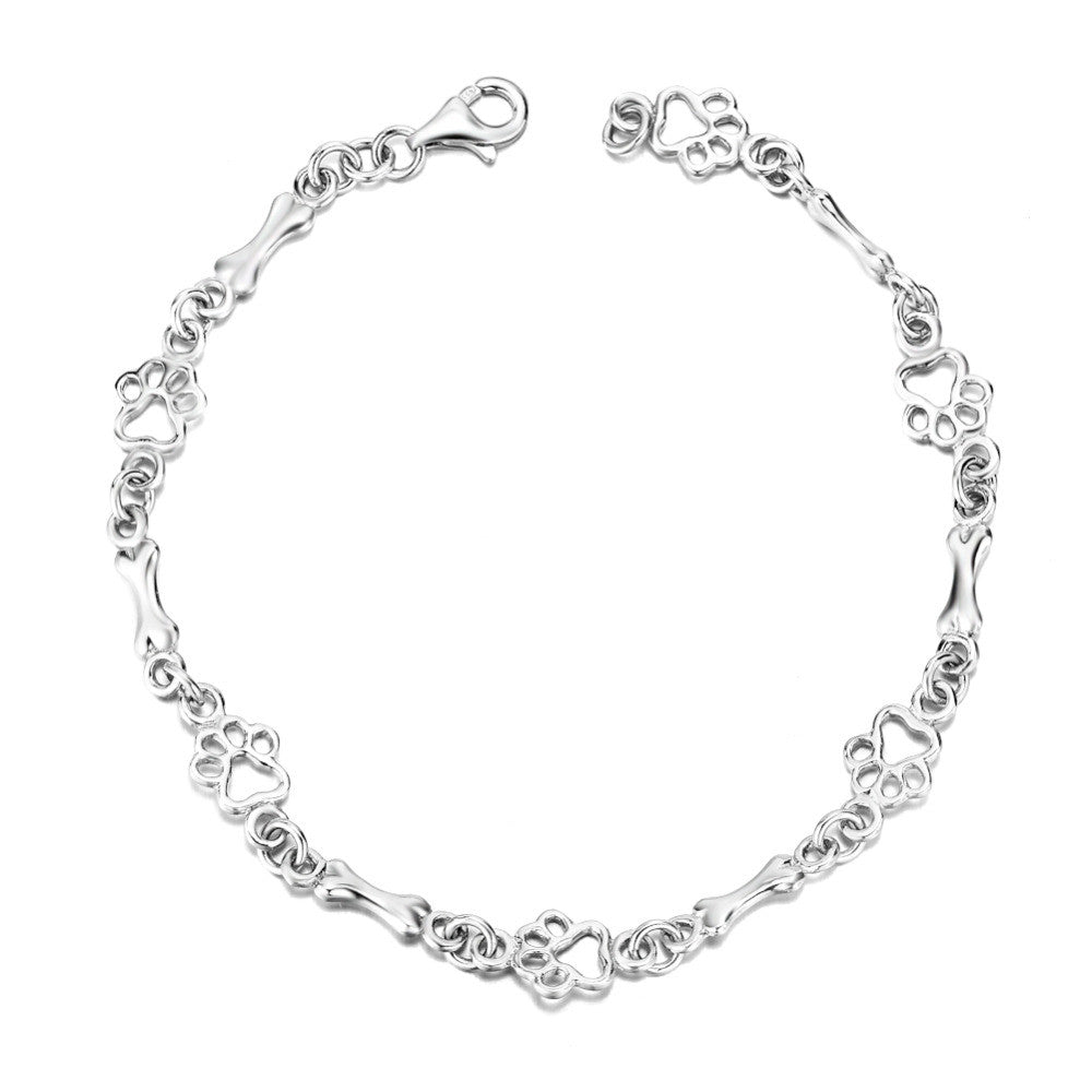 Olympia — Limited Edition Pure Silver Dog Paw and Bone Charms Bracelet