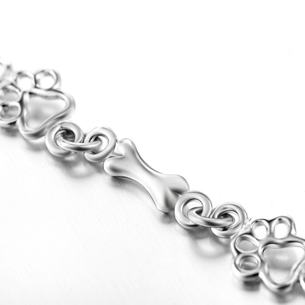 Olympia — Limited Edition Pure Silver Dog Paw and Bone Charms Bracelet