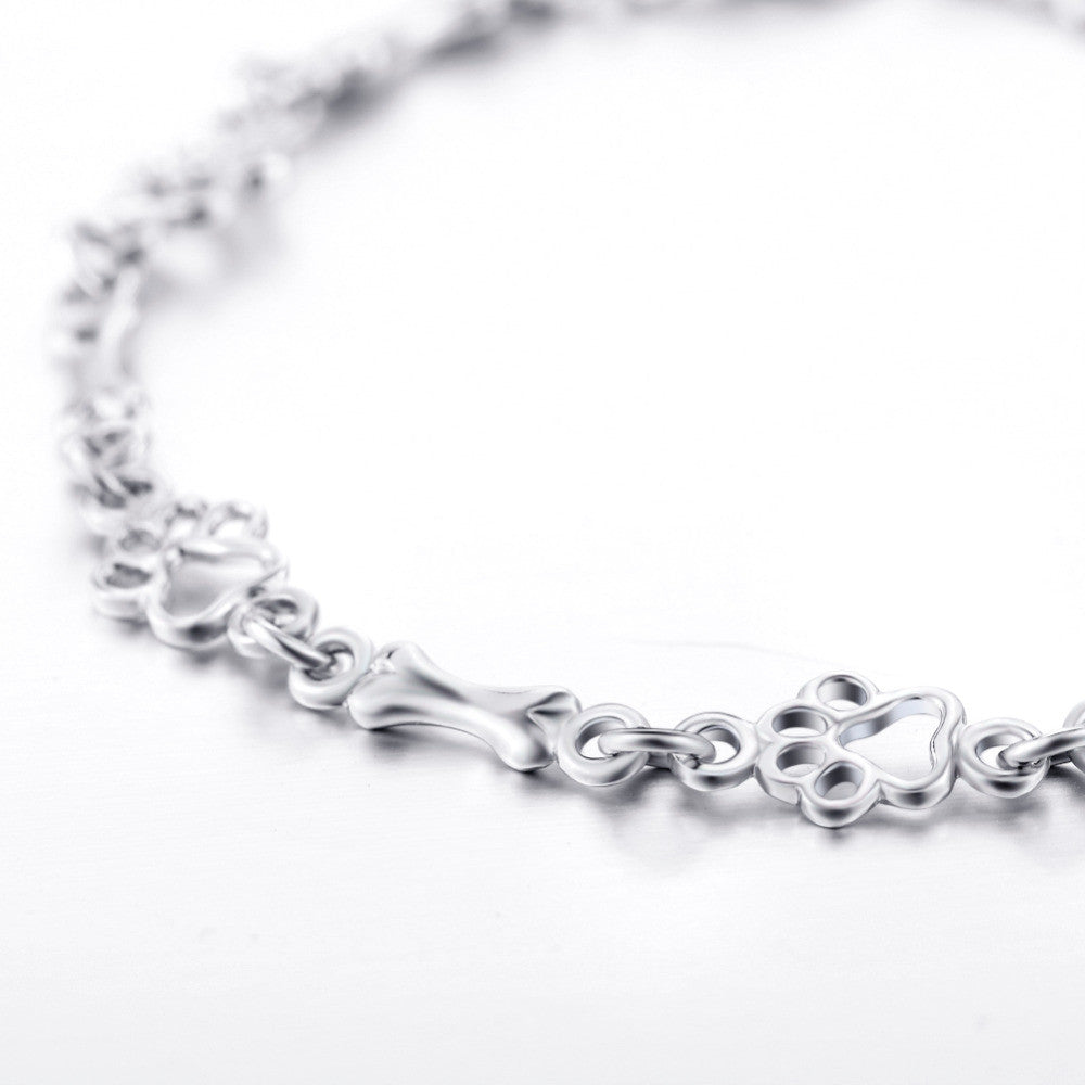 Olympia — Limited Edition Pure Silver Dog Paw and Bone Charms Bracelet