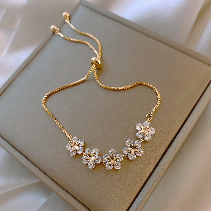 Gold Flower Crystal Bracelet
