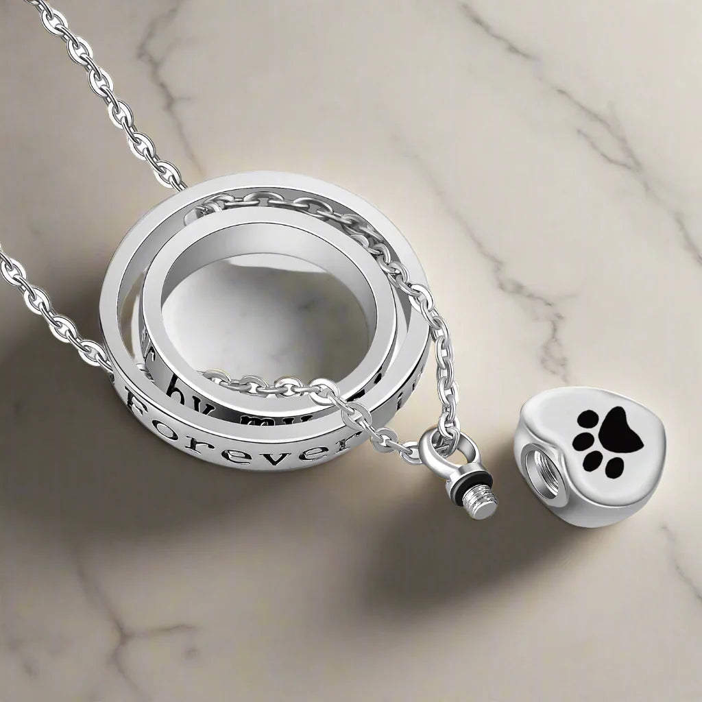 Maggie — No Longer by my Side, Forever in my Heart – Stainless Steel Urn Paw Necklace