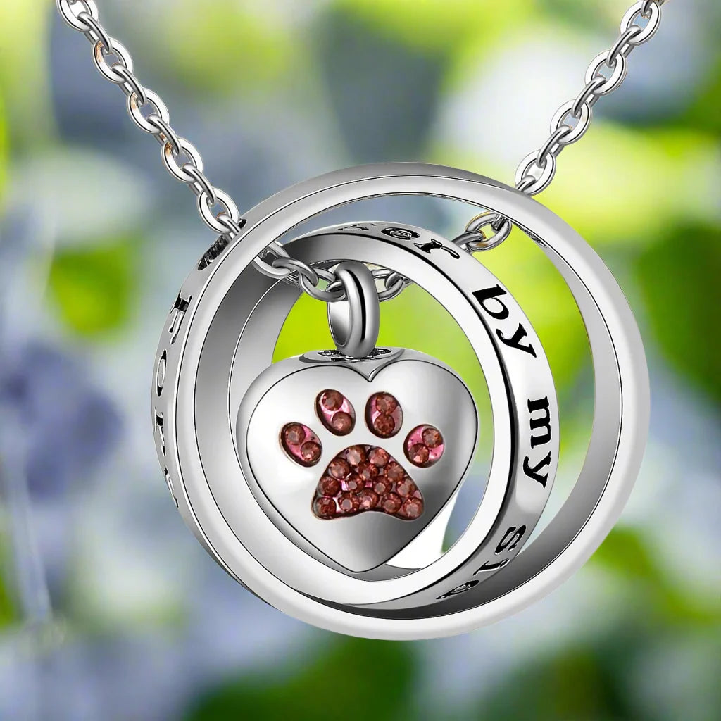 Maggie — No Longer by my Side, Forever in my Heart – Stainless Steel Urn Paw Necklace