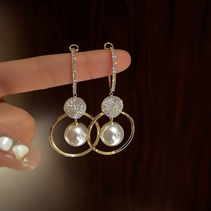 Luxurious Earrings with Cultured Pearls and Cubic Zirconia