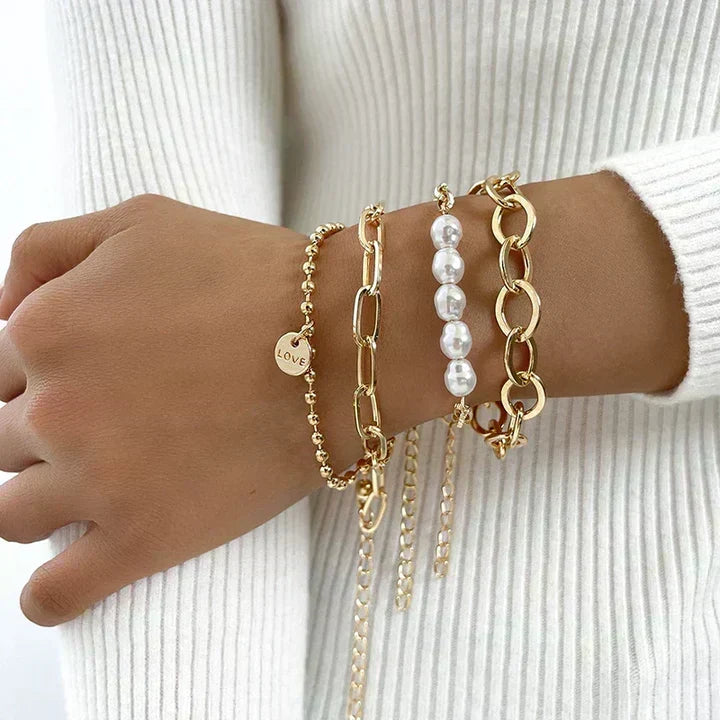 Caroline — Gold-Tone & Pearl-Style Bracelet Set