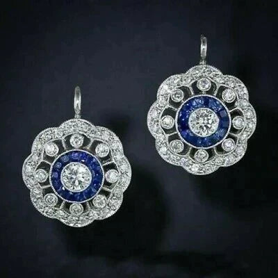 Shelly — Vintage Mandala Earrings with Blue Cubic Zirconia
