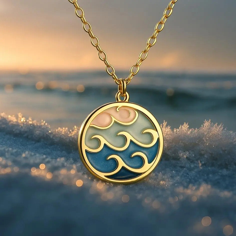 Sabrina — Ocean Wave Disc Pendant Necklace