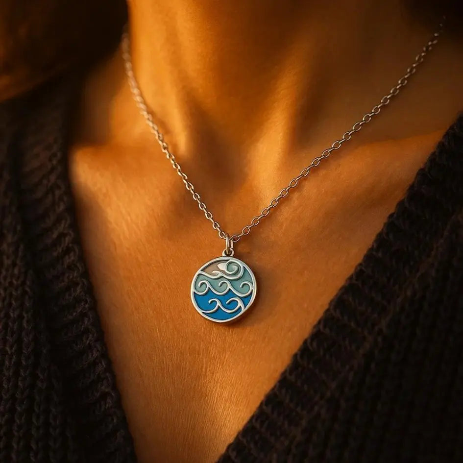 Sabrina — Ocean Wave Disc Pendant Necklace