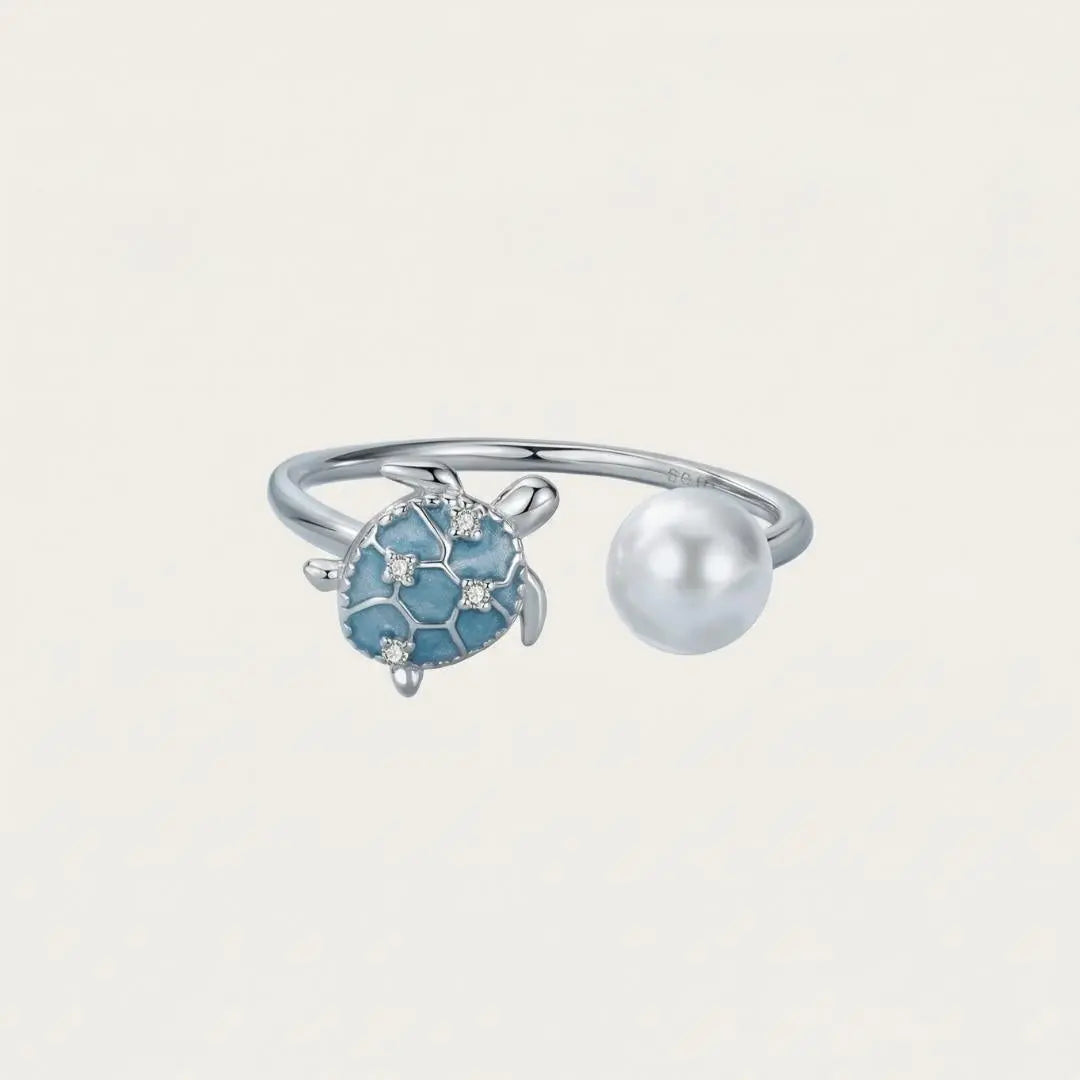 Isabella — Sea Turtle & Pearl Open Ring
