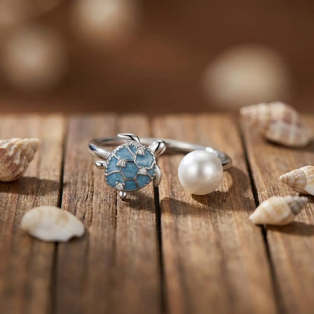 Isabella — Sea Turtle & Pearl Open Ring
