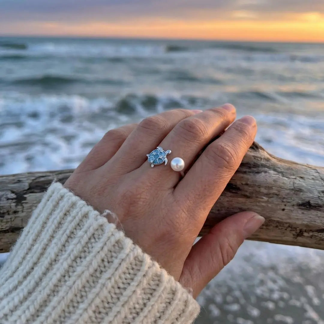 Isabella — Sea Turtle & Pearl Open Ring