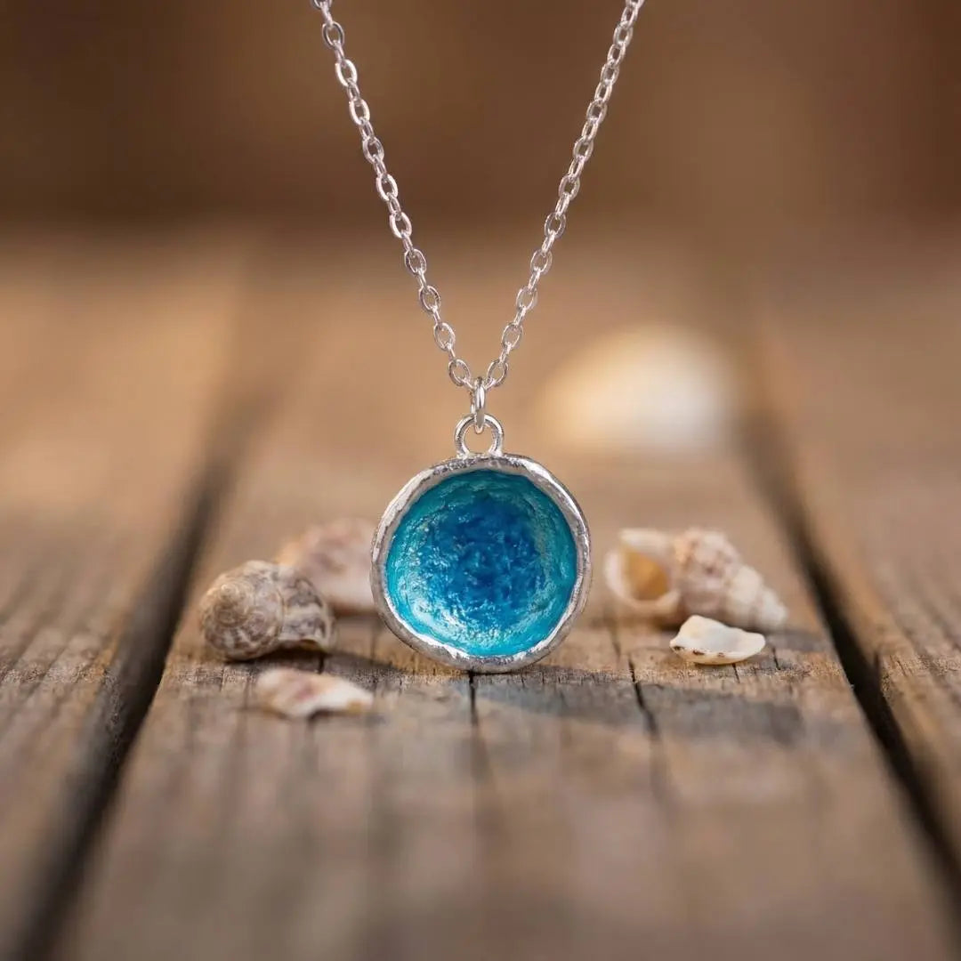 Carina — Ocean Blue Enamel Disc Necklace