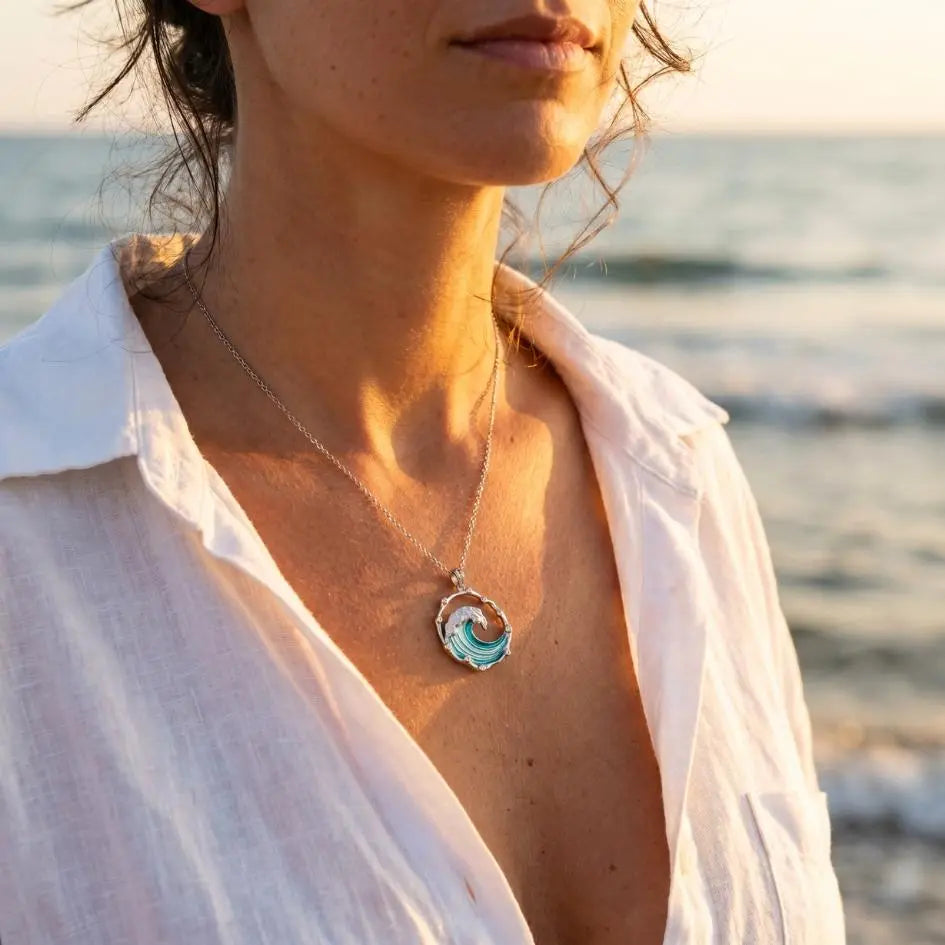 Maren — Rising Wave Enamel Pendant Necklace