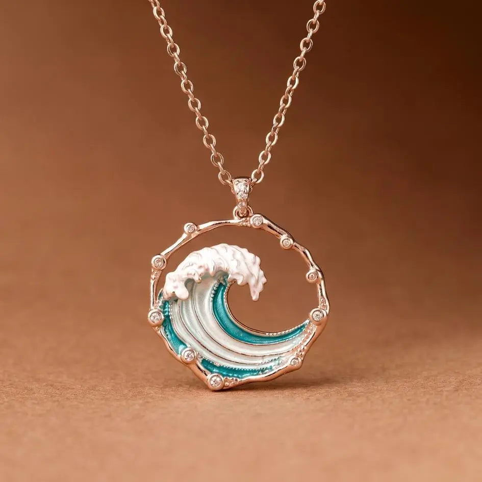 Maren — Rising Wave Enamel Pendant Necklace