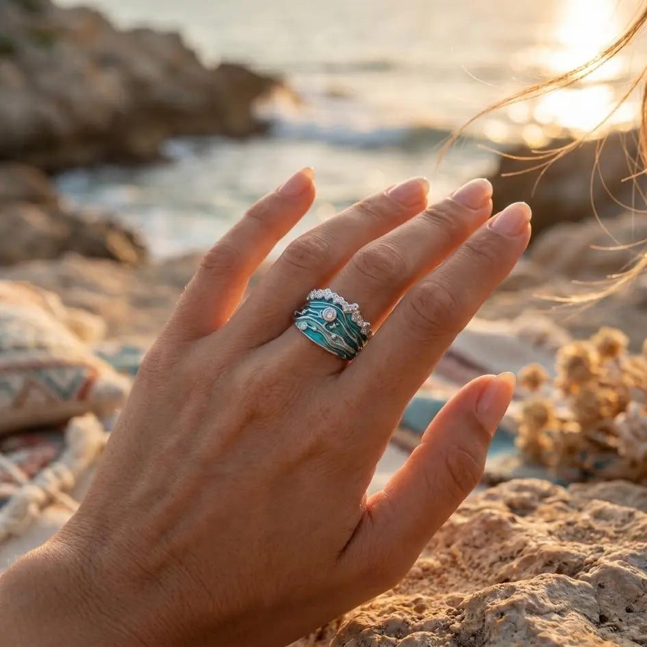 Calla — Deep Blue Bay Enamel Ring