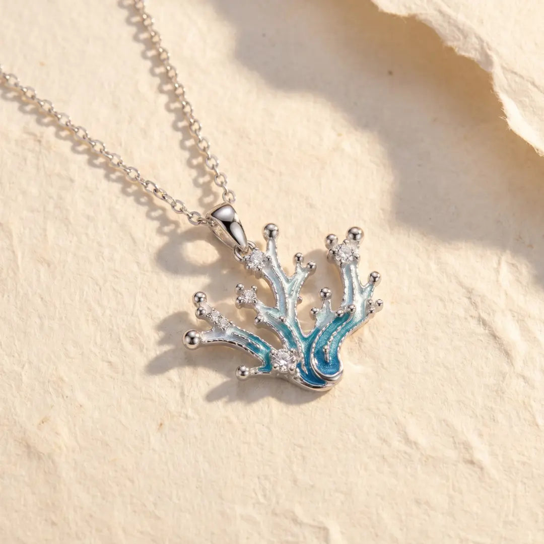 Delphina — Coral Bloom Enamel Pendant Necklace