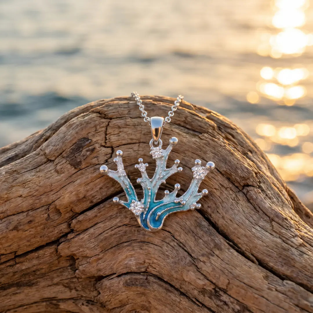 Delphina — Coral Bloom Enamel Pendant Necklace