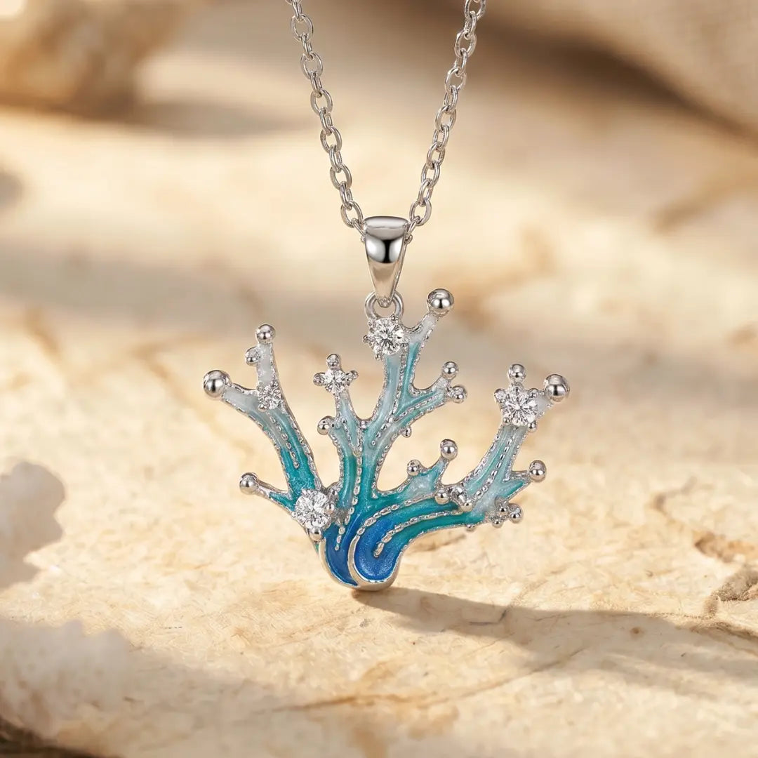 Delphina — Coral Bloom Enamel Pendant Necklace