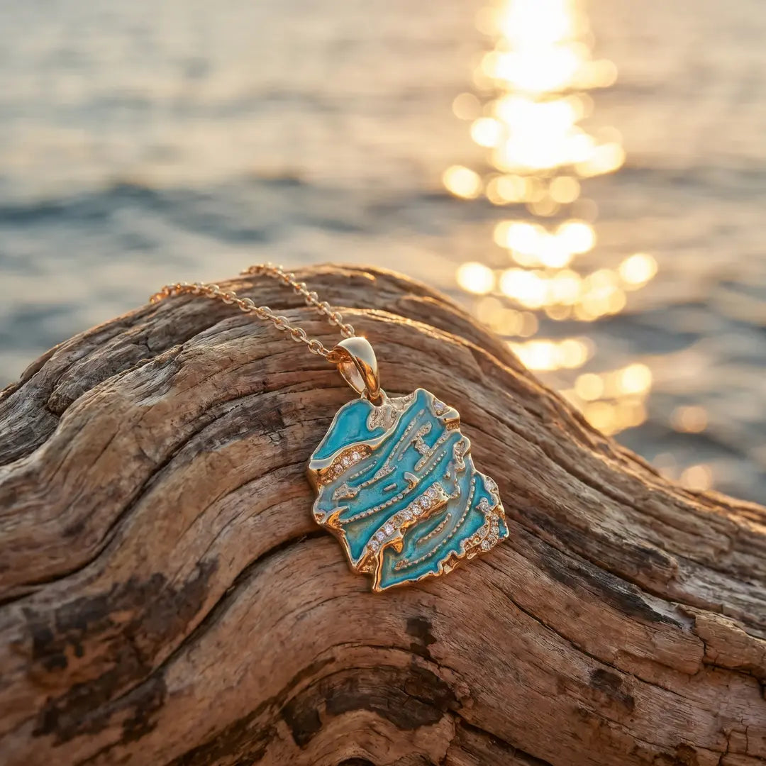 Daniela — Lagoon Drop Enamel Pendant Necklace