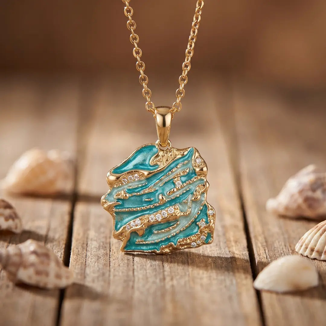 Daniela — Lagoon Drop Enamel Pendant Necklace