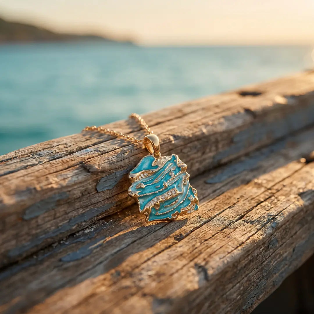 Daniela — Lagoon Drop Enamel Pendant Necklace