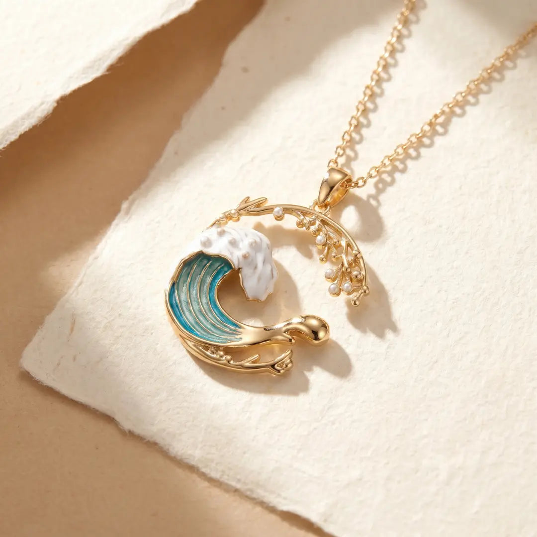 Teodora — Wave Crest Enamel Pendant Necklace