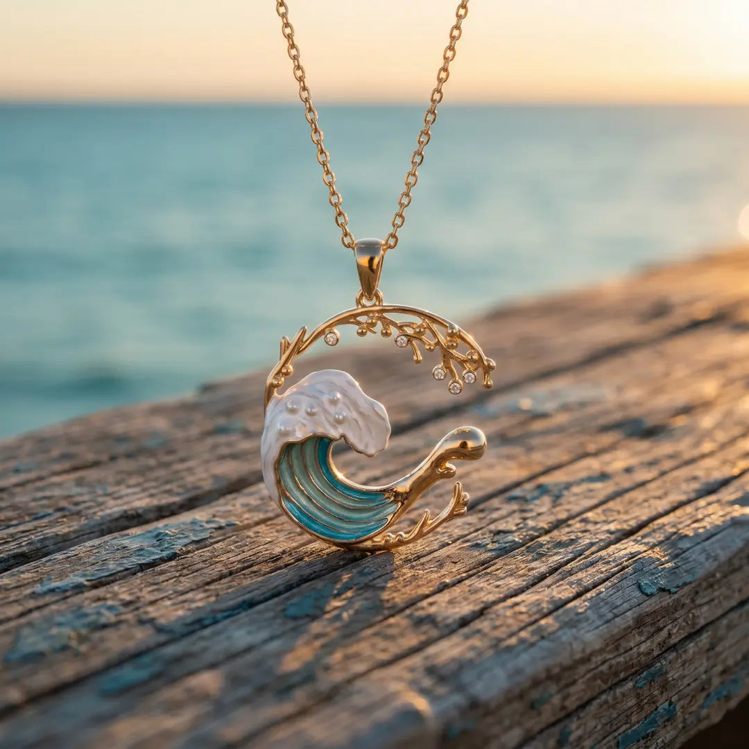 Teodora — Wave Crest Enamel Pendant Necklace