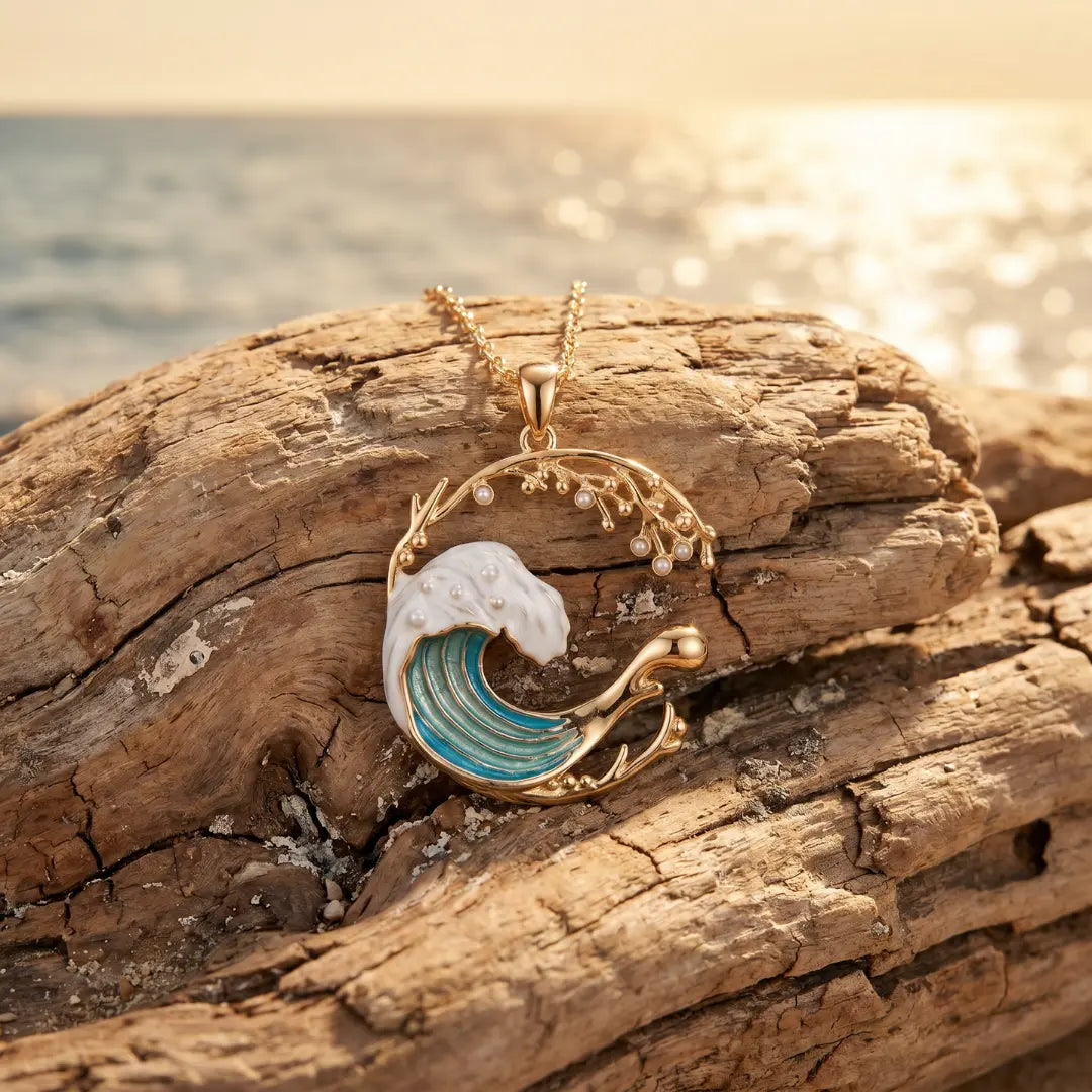 Teodora — Wave Crest Enamel Pendant Necklace