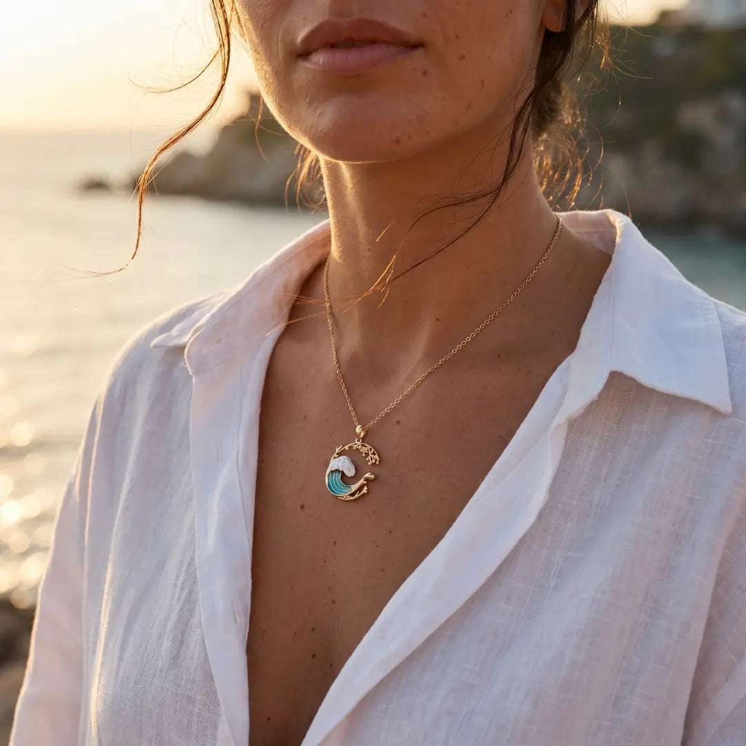 Teodora — Wave Crest Enamel Pendant Necklace