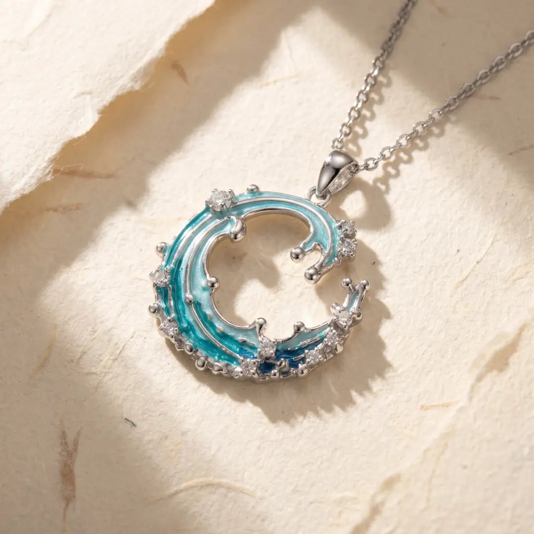Chiara — Ocean Current Enamel Pendant Necklace